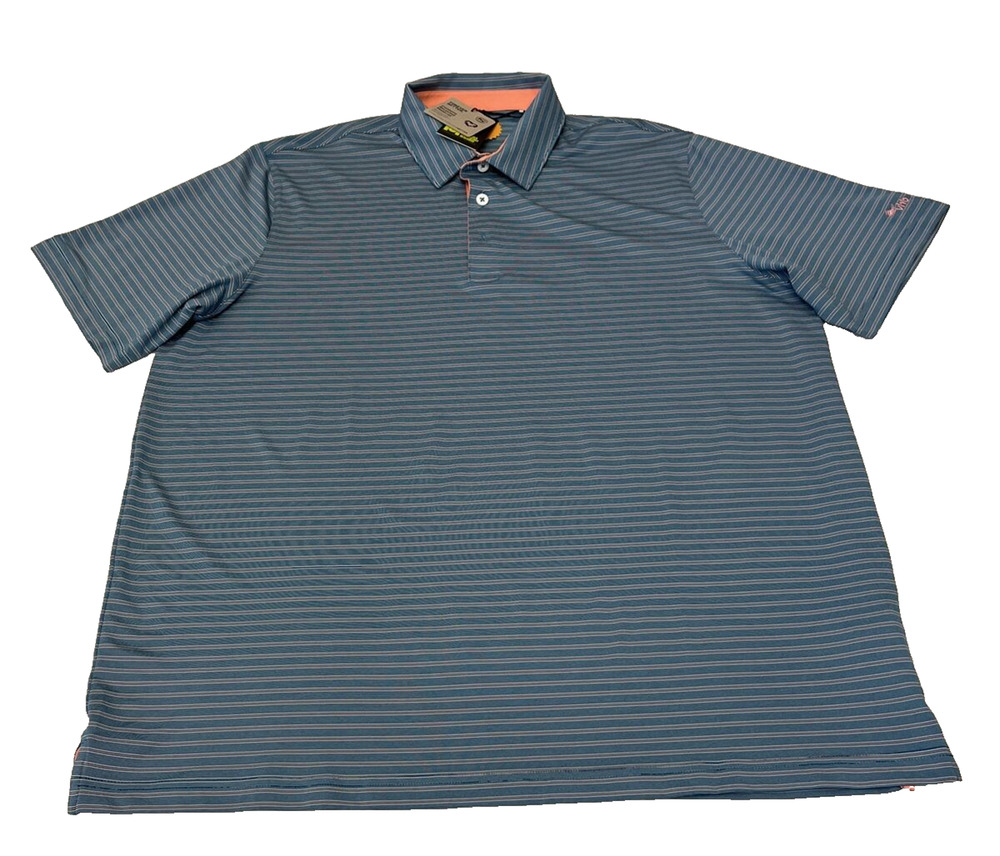 Puma Men's UPF 40 UV Protection Polo Shirt XL Teal/Pink Striped Company Logo NEW